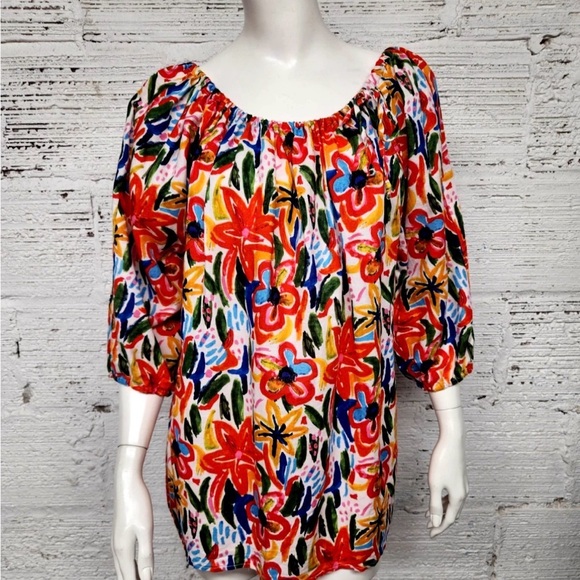 Hester & Orchard Tops - Linen Blend By Hester‎ & Orchard Size L Cotton Linen Colorful Floral Blouse